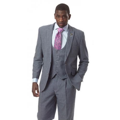 E. J. Samuel Blue / Gray Pinstripes Suit M2656